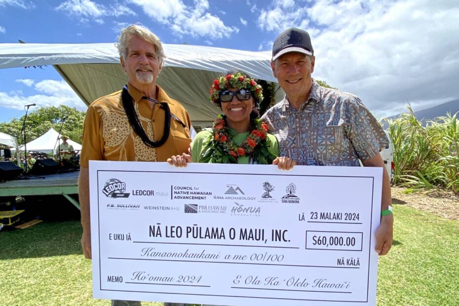 Kepa Maly is Honored Guest, Presents Ledcor Maui’s Gift at Hoʻomau 2024